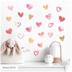 MT39 Corazones acuarela asimétricos rosa rojo y dorado