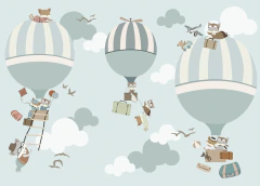 Kids vinyl mural with balloons and animals, model MUI74. - buy online