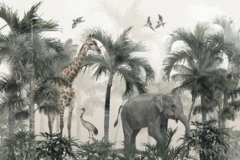 Mural infantil selva, diseño de animales exóticos, Modelo MUI86. - comprar online