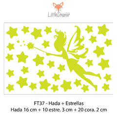 Vinilo autoadhesivo luminiscente hada y estrellas, decorativo infantil mágico FT37