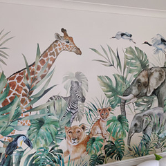 Mural Infantil Selva Safari Acuarela, Vinilo Decorativo - Modelo MUI11 - tienda online