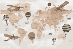 Mural infantil Mapa Vintage Beige con Globos y Aviones - Modelo MUI29 en internet