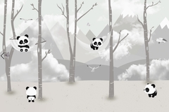 Mural pandas en bosque monocromático para habitaciones, modelo MUI35. - comprar online