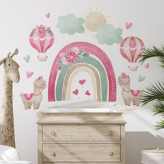 Vinilo arcoíris con llamas y globos para habitaciones infantiles | Rainbow with Llamas and Balloons Kids Wall Sticker- Modelo iris08 - comprar online