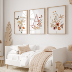 Laminas L03 Flower name boho - 3 laminas de 40x60 cm - Letra a eleccion
