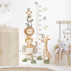 Vinilo Medidor de Altura Infantil, Animales de la Selva, Diseño Acuarela, Decoración para Habitación de Niños (design acu23)