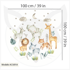 Watercolor Jungle Animals Kids Wall Decal- ACU01 - Little Dreamer Deco - vinilos decorativos infantiles