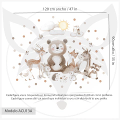 Vinilo infantil animales del bosque acuarela con lunares beige - ACU13 - tienda online