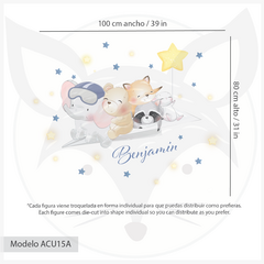 Vinilo decorativo infantil personalizado de animales bebés en avión de papel - Personalized Baby Animals on Paper Airplane Wall Decal- Modelo ACU15 - Little Dreamer Deco - vinilos decorativos infantiles