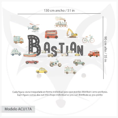 Personalized watercolor Vehicles Kids Wall Decal- Modelo ACU17 - Little Dreamer Deco - vinilos decorativos infantiles