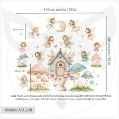 Imagen de Vinilo Decorativo Infantil Hadas, Flores y Casitas en el Bosque. Modelo ACU20
