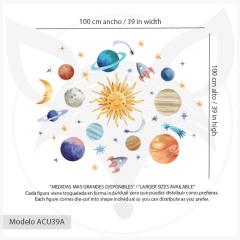 Modelo ACU39 Sistema solar planetas luna estrellas acuarela - online store