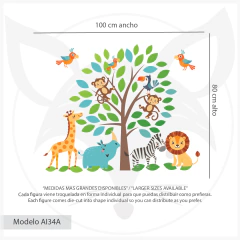 Vinilo decorativo árbol con animales de la selva, adhesivo pared habitación infantil - Jungle Tree and Animals Wall Decal- Modelo AI34 en internet