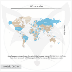 Vinilo Infantil de Mapa Mundial para Decoración Educativa - Modelo DD01 Mapa político planisferio con países - Little Dreamer Deco - vinilos decorativos infantiles