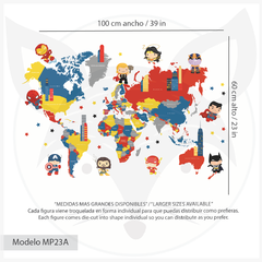 Imagen de Mapa infantil de vinilo decorativo, superhéroes divertidos, Modelo MP23