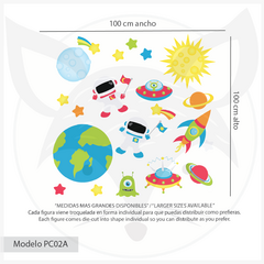 Vinilo decorativo infantil de astronautas y cohetes espaciales | Astronauts and Space Rockets Kids Wall Decal - Modelo Pc02 en internet