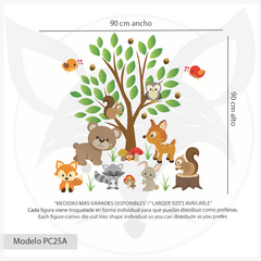 Vinilo Decorativo Infantil de Animales del Bosque con Árbol - Forest Animal Wall Decal for Kids Room - Modelo Pc25 - comprar online