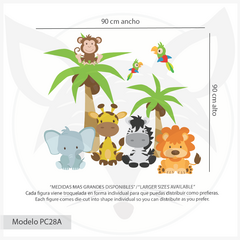 Vinilo Decorativo Infantil de Animales de la Selva con Palmeras - Jungle Animals Wall Decal with Palm Trees for Kids - Modelo Pc28 - comprar online