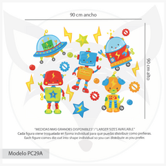 Vinilo Decorativo Infantil de Robots y Naves Espaciales - Robots and Spaceships Wall Decal for Kids - Modelo Pc29 - comprar online