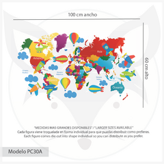 World Map Wall Decal for Kids with Vehicles and Balloons - Modelo Pc30 - buy online