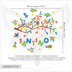 Personalized Wall Decal for Kids with Branches, Airplanes, and BallooModelo Pc31 on internet