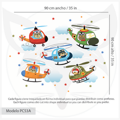 Kids Wall Decal with Colorful Helicopters and Adventurous Animals - Modelo Pc53 - online store