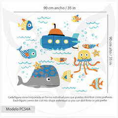 Kids Wall Decal with Underwater Scene, Submarine, and Sea Animals - Modelo Pc54 - online store