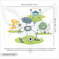 Kids Wall Decal with Soccer-Playing Robots - Modelo Pc56 - Little Dreamer Deco - vinilos decorativos infantiles
