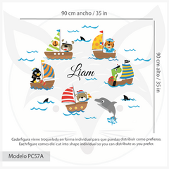 Kids Wall Decal with Sailing Animals and Boats - Modelo Pc57 - Little Dreamer Deco - vinilos decorativos infantiles