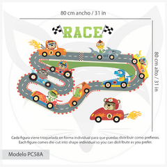 Kids Wall Decal with Racing Cars and Animals - Modelo Pc58 - Little Dreamer Deco - vinilos decorativos infantiles