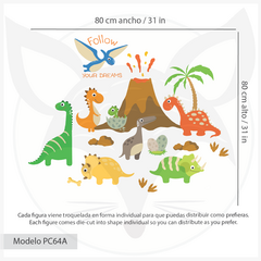 Kids Wall Decal with Dinosaurs, Volcano, and Motivational Message - Modelo Pc64 - Little Dreamer Deco - vinilos decorativos infantiles
