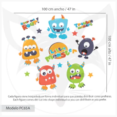 Kids Wall Decal with Fun Monsters and Motivational Quotes - Modelo Pc65 - Little Dreamer Deco - vinilos decorativos infantiles