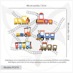 Image of Kids Wall Decal with Colorful Trains and Tracks - Modelo Pc67
