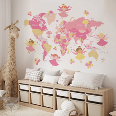 Kids vinyl world map decal, magical fairies, model MP07. - buy online