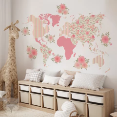 Decorative vinyl world map for kids with floral design, model MP12 - buy online