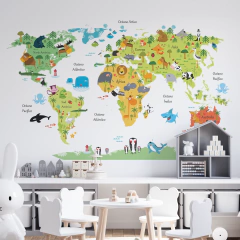 Decorative vinyl world map for kids with animals of the world, model MP19 - buy online