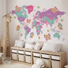 Mapa infantil de vinilo decorativo, mariposas coloridas, Modelo MP21 - comprar online