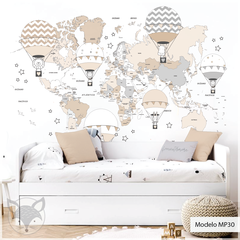 Mapa infantil de vinilo decorativo, globos aerostáticos rosa, Modelo MP30 en internet
