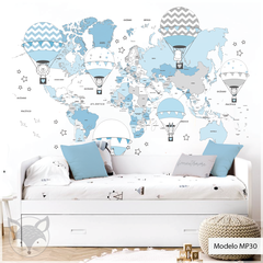 Mapa infantil de vinilo decorativo, globos aerostáticos rosa, Modelo MP30 - Little Dreamer Deco - vinilos decorativos infantiles