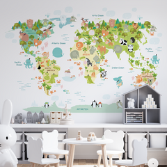 Kids world map, decorative vinyl, animals of the world, MP34 - buy online