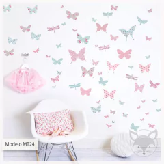 MT24 - Mariposas Shabby Rosa Celeste y Gris - Little Dreamer Deco - vinilos decorativos infantiles