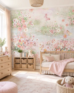 Flowers and Butterflies Kids Vinyl Mural, Model MUI104