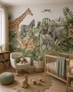 Mural Infantil Selva Safari Acuarela, Vinilo Decorativo - Modelo MUI11