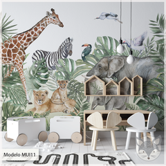 Mural Infantil Selva Safari Acuarela, Vinilo Decorativo - Modelo MUI11