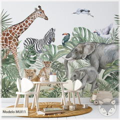 Mural Infantil Selva Safari Acuarela, Vinilo Decorativo - Modelo MUI11 - comprar online