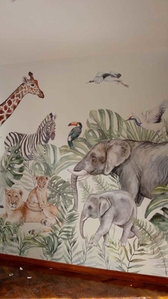 Mural Infantil Selva Safari Acuarela, Vinilo Decorativo - Modelo MUI11