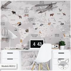 Mapa Infantil de Animales, Vinilo Decorativo de Mundo - Modelo MUI12 - comprar online