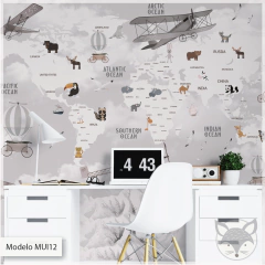 Animal World Map for Kids, Decorative Vinyl Mural - Model MUI12 - buy online