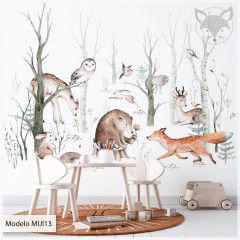 Enchanted Forest Watercolor Mural, Kids Wall Vinyl - Model MUI13 - buy online