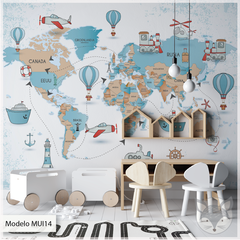 Mapa Mundo Infantil Viajes, Mural de Vinilo Decorativo - Modelo MUI14